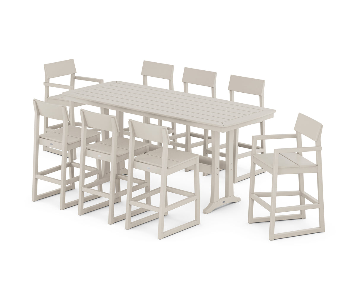POLYWOOD EDGE 9-Piece Bar Set with Trestle Legs in Sand
