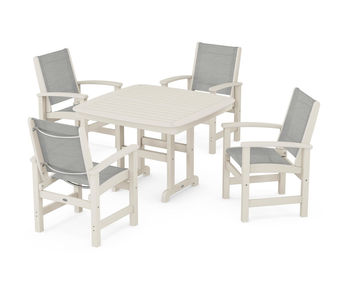POLYWOOD Coastal 5-Piece Dining Set with Nautical 44" Dining Table in Sand / Metallic