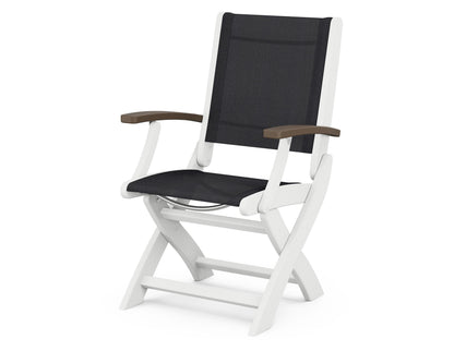 POLYWOOD Coastal Folding Chair in White with Kona arms and Black sling
