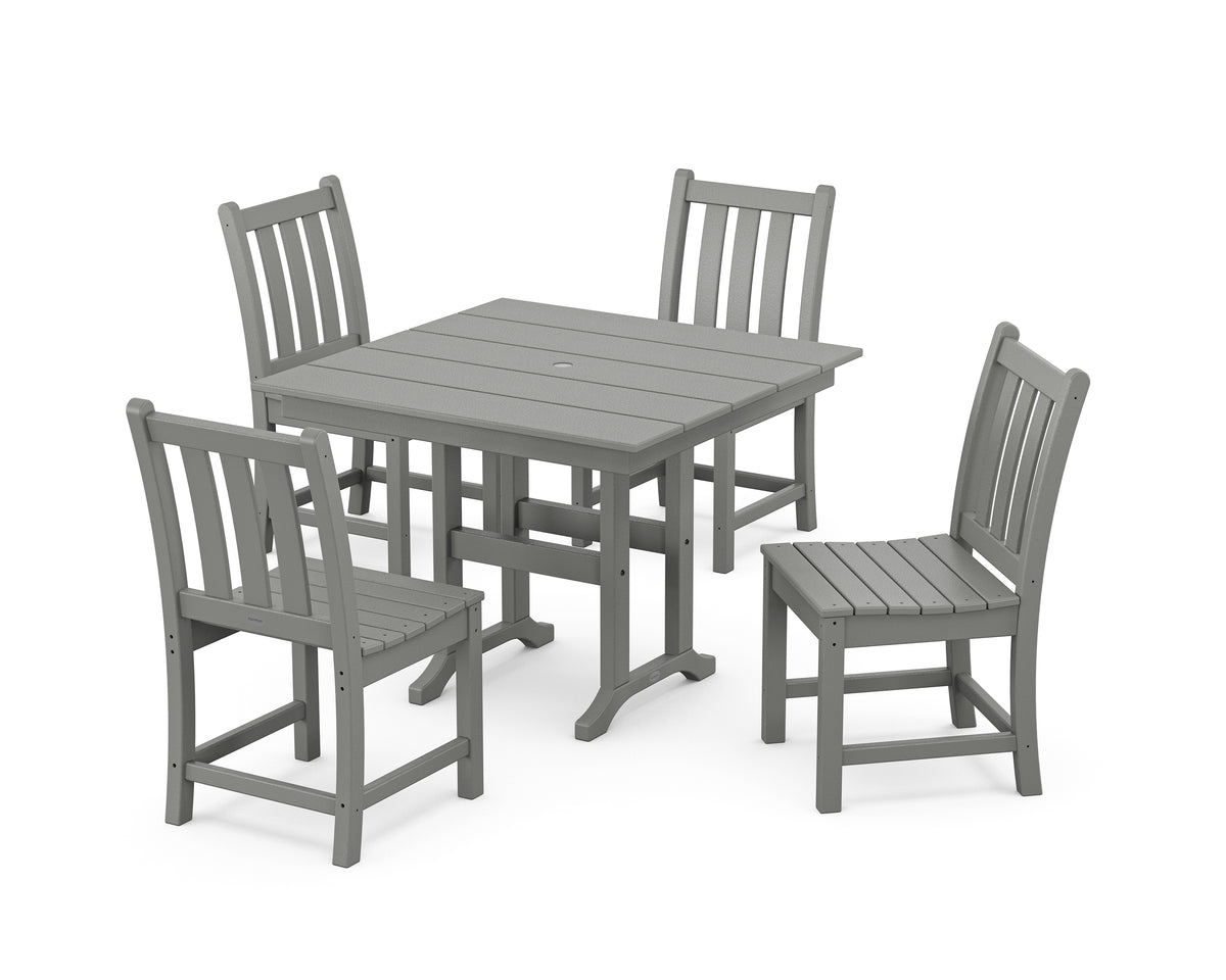POLYWOOD Traditional Garden Side Chair 5-Piece Farmhouse Dining Set in Slate Grey