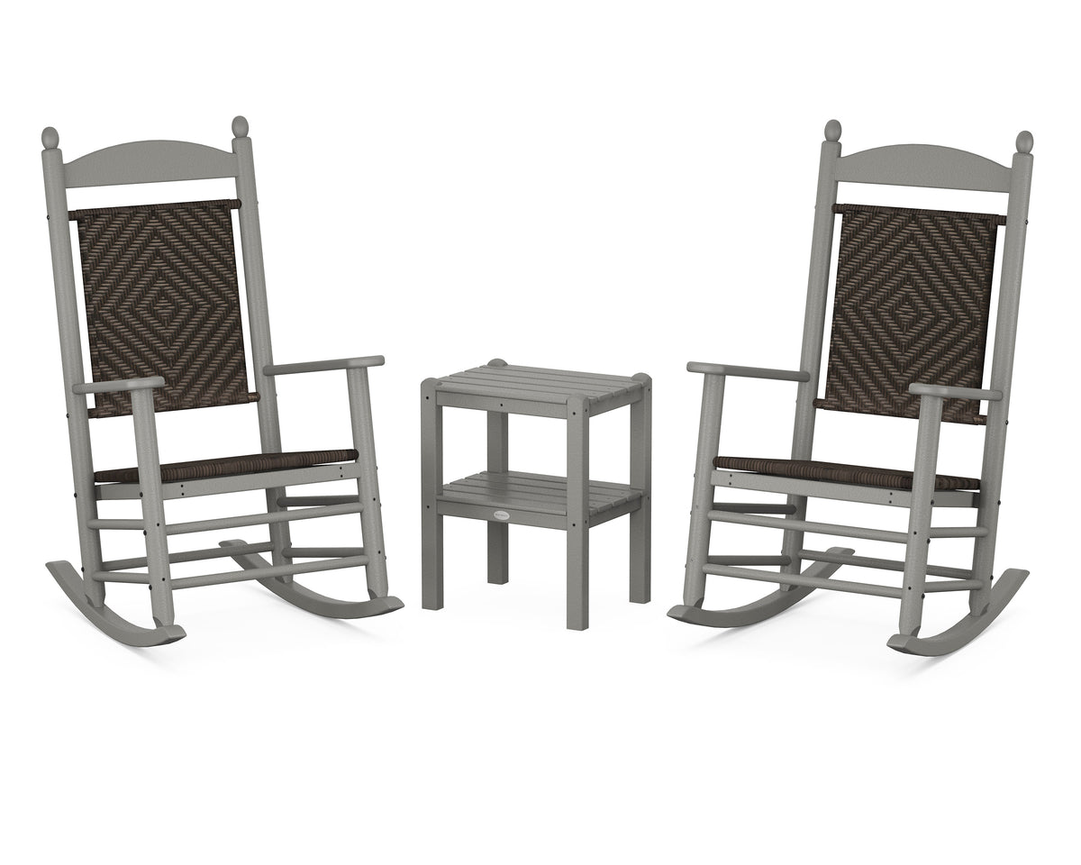 POLYWOOD Jefferson 3-Piece Woven Rocker Set in Slate Grey / Cahaba