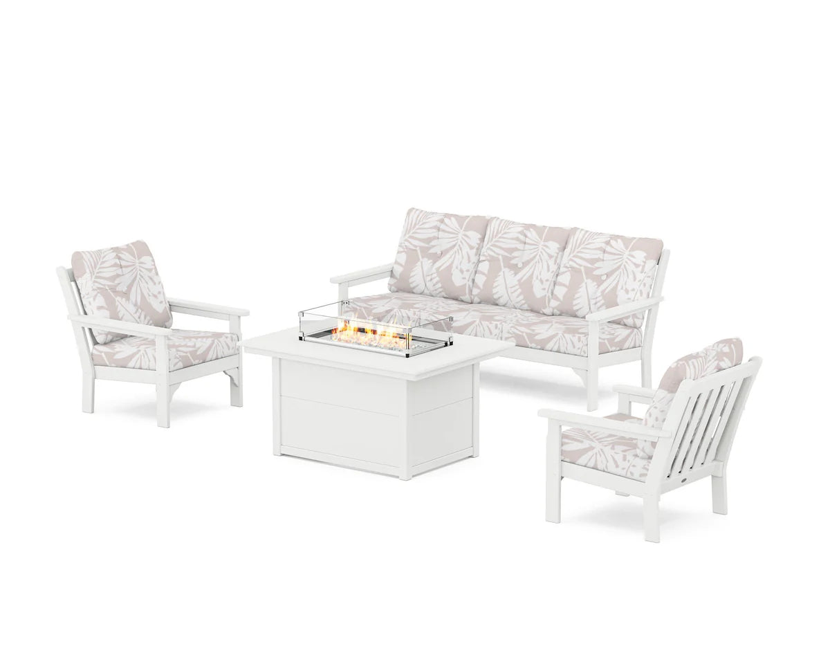 POLYWOOD Vineyard Deep Seating Fire Pit Table Set