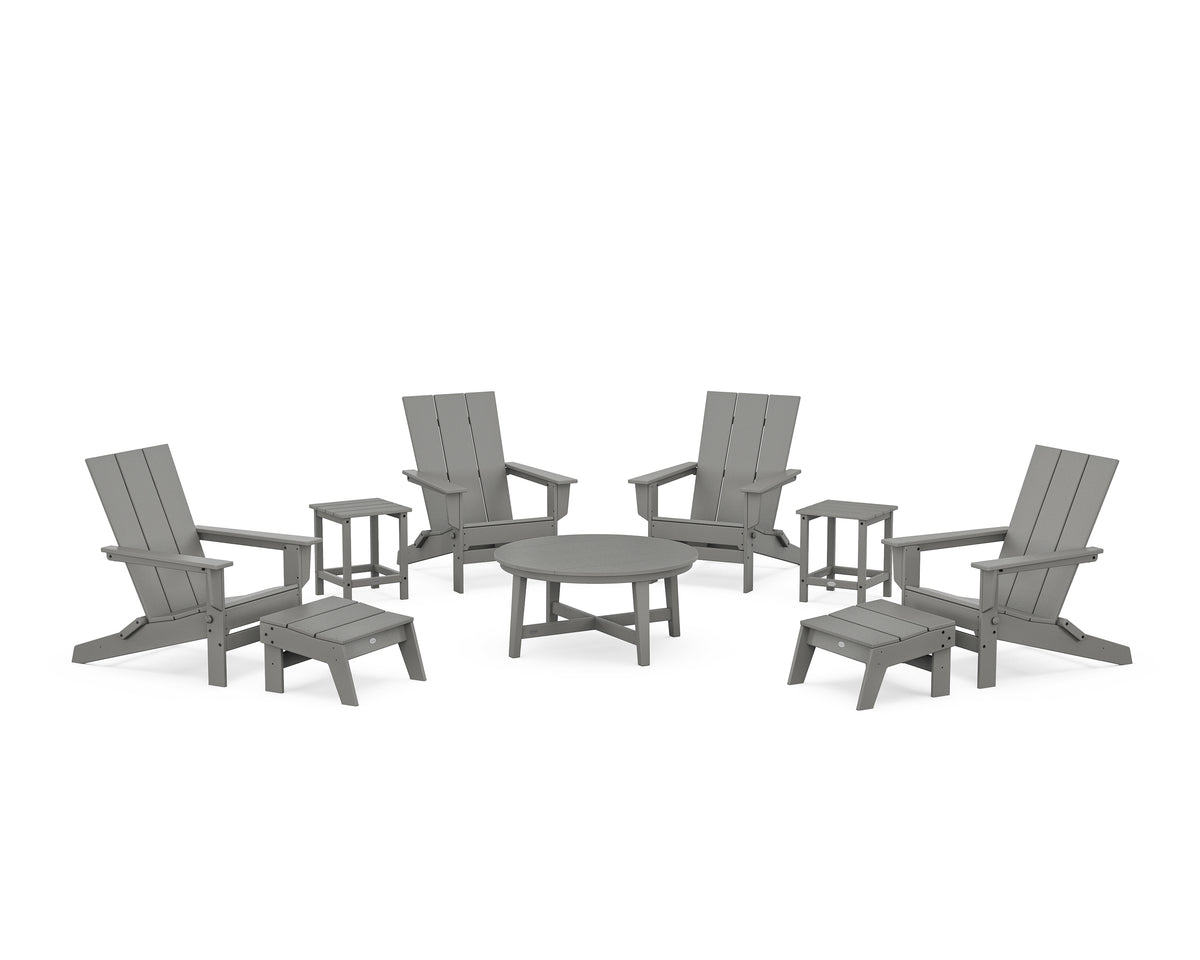 POLYWOOD Modern Studio Folding Adirondack 9-Piece Conversation Set in Slate Grey