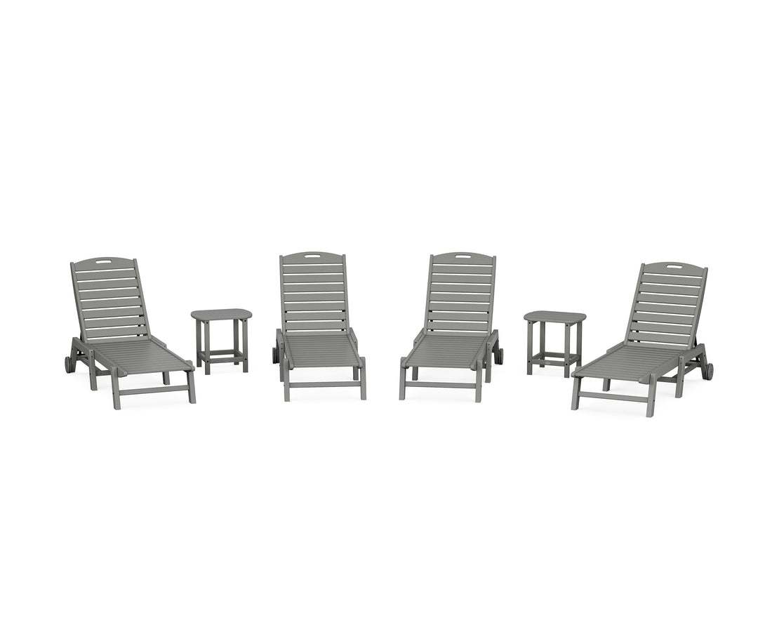 POLYWOOD Nautical Chaise 6-Piece Set with Wheels in Slate Grey