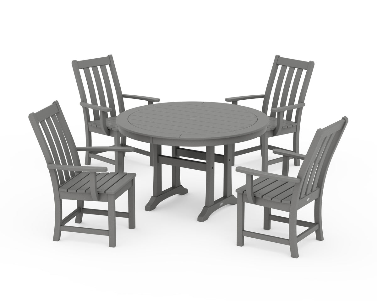 POLYWOOD Vineyard 5-Piece Round Dining Set with Trestle Legs in Slate Grey