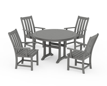 POLYWOOD Vineyard 5-Piece Round Dining Set with Trestle Legs in Slate Grey