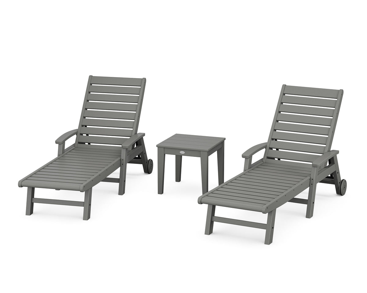 POLYWOOD Signature Chaise 3-Piece Set with Wheels in Slate Grey