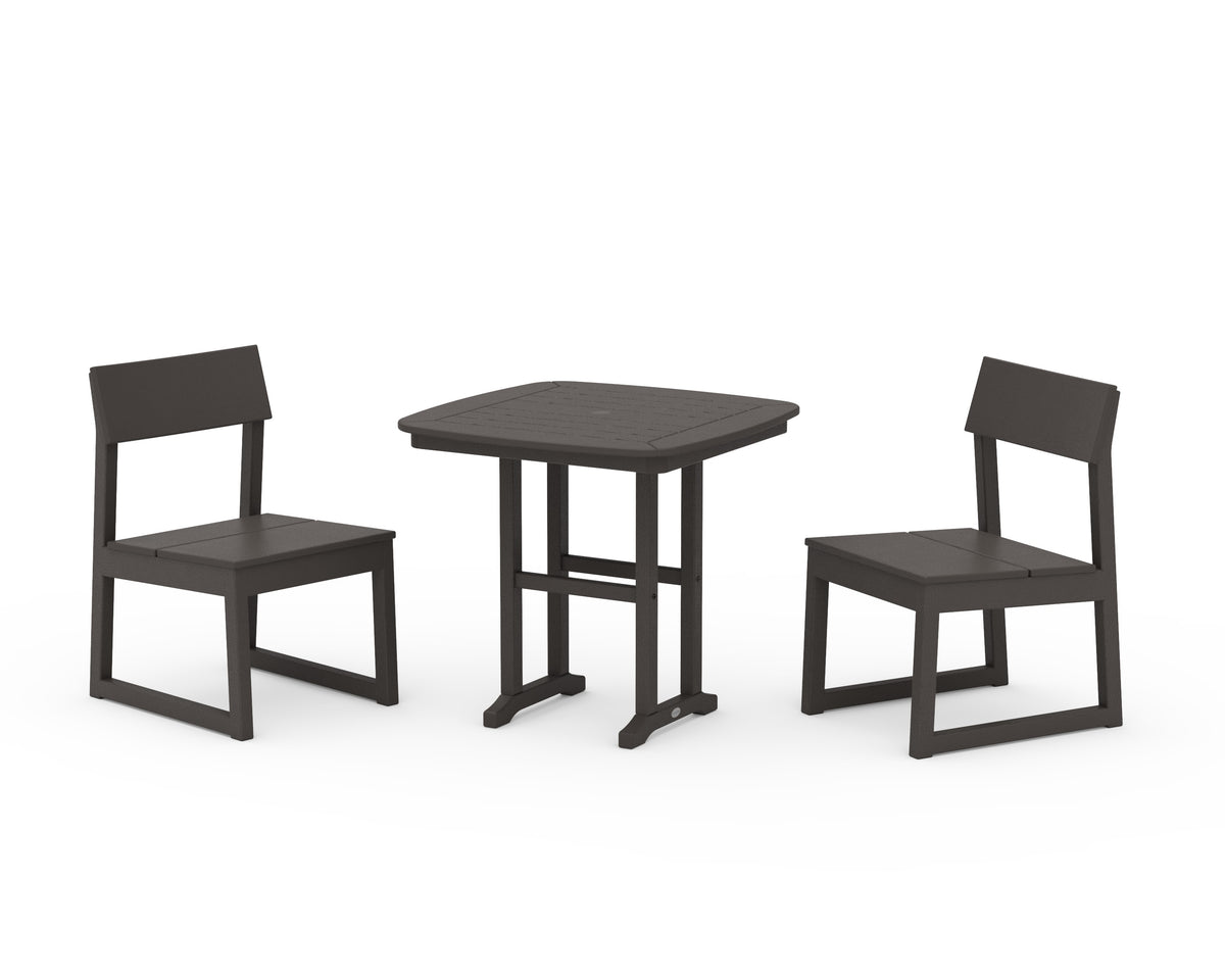 POLYWOOD EDGE Side Chair 3-Piece Dining Set in Vintage Coffee