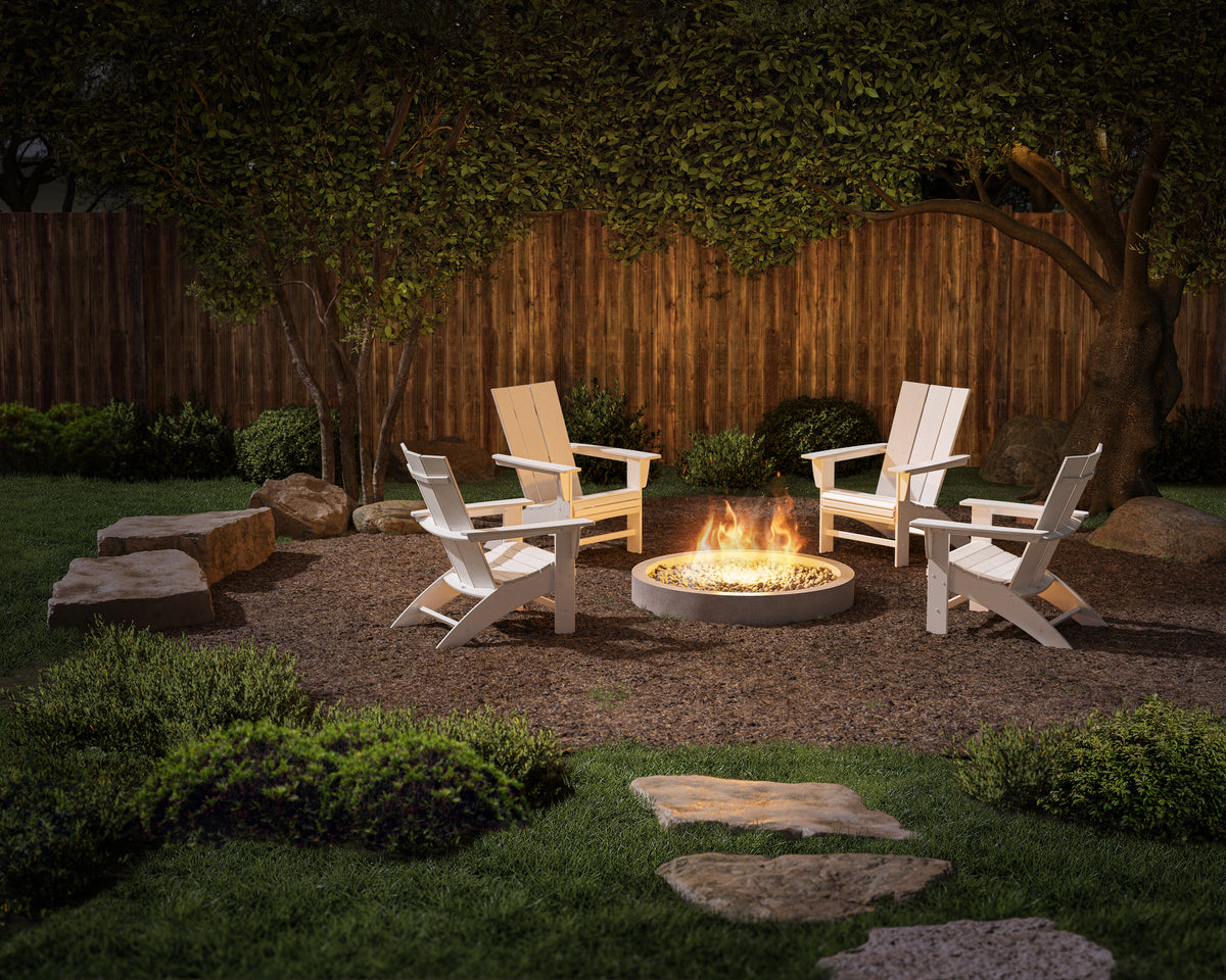 POLYWOOD 4-Piece Modern Curveback Adirondack Conversation Set in White styled outdoors