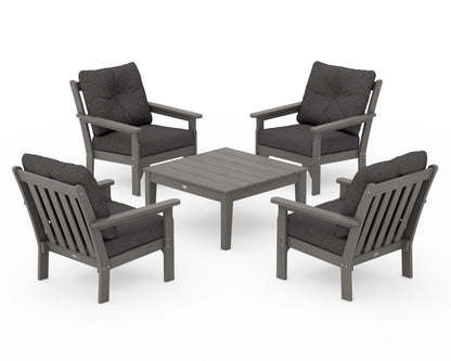 POLYWOOD Vineyard 5-Piece Deep Seating Conversation Set in Driftwood / Ash Charcoal