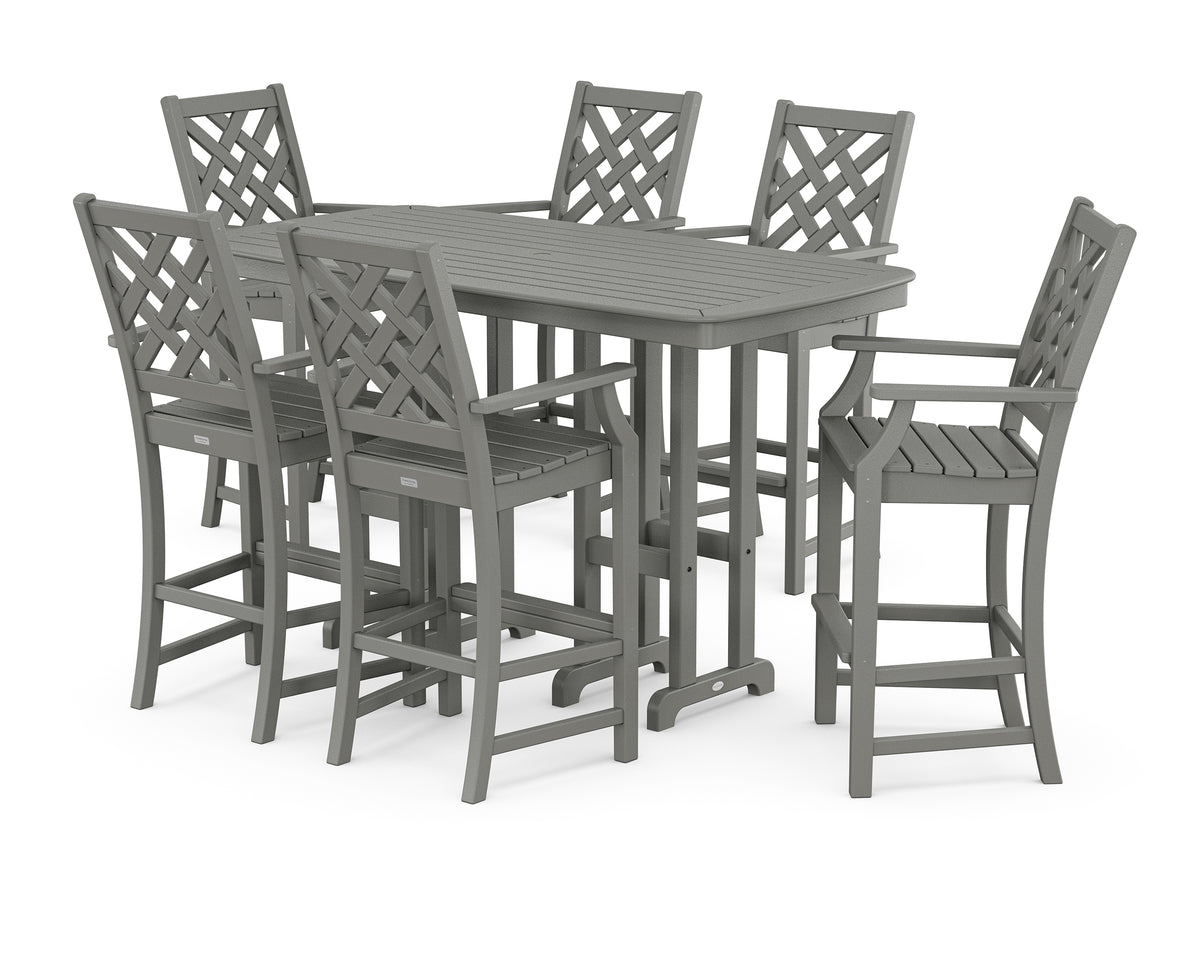 POLYWOOD Country Living Wovendale Arm Chair 7-Piece Bar Set in Slate Grey