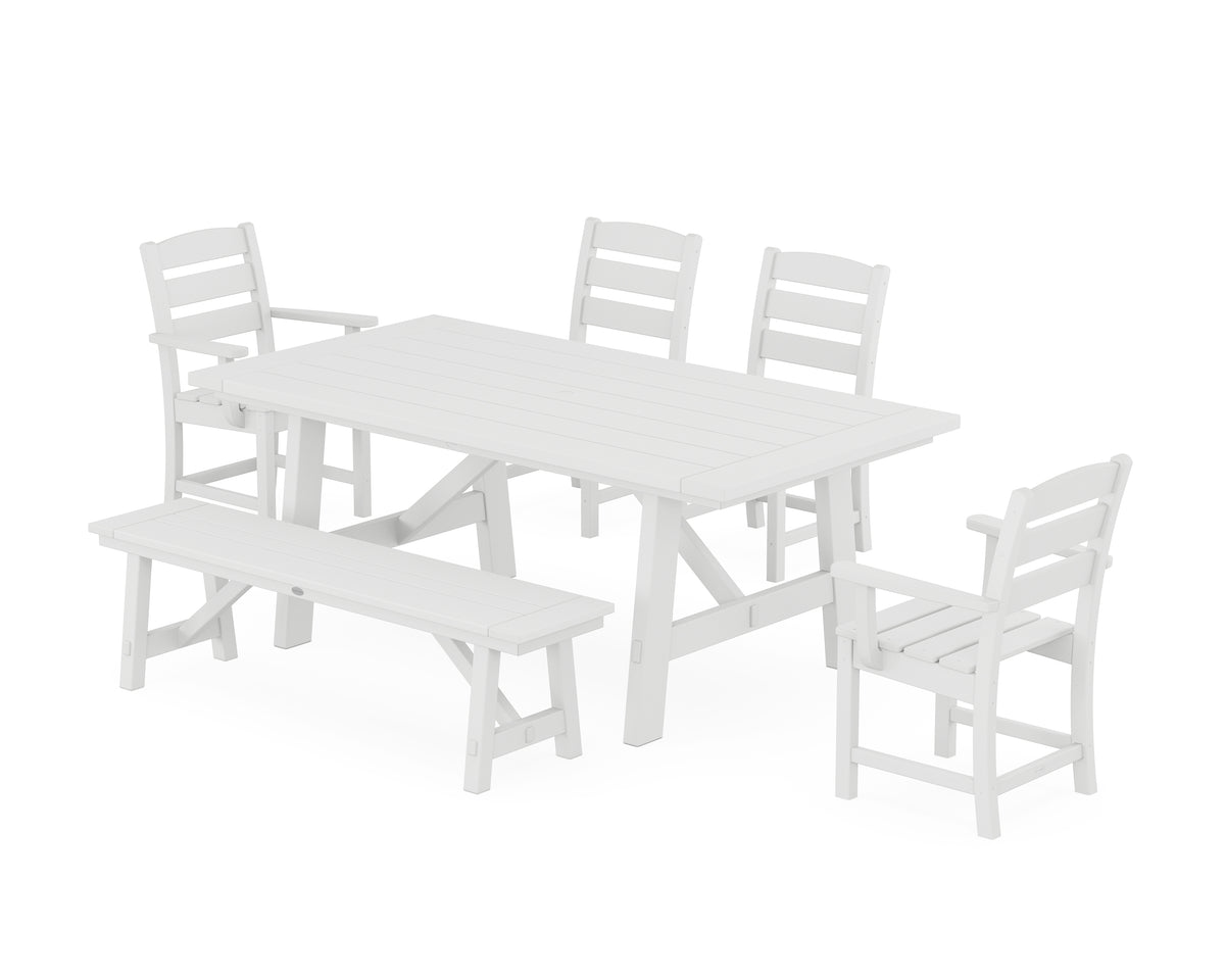 POLYWOOD Lakeside 6-Piece Rustic Farmhouse Dining Set with Bench in White