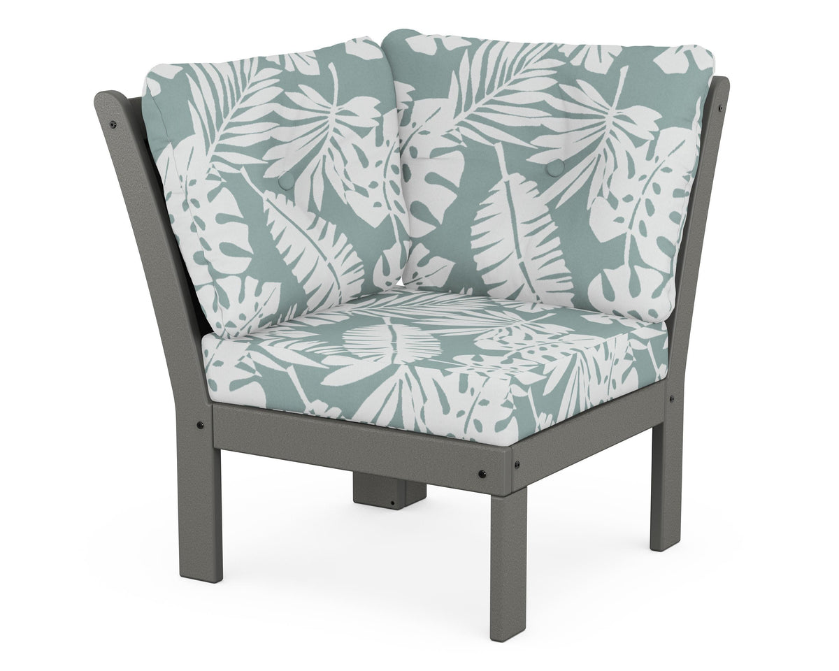POLYWOOD Vineyard Modular Corner Chair in Slate Grey / Leaf Glacier Spa
