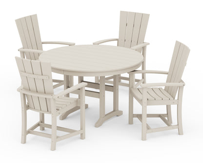 POLYWOOD Quattro 5-Piece Round Farmhouse Dining Set in Sand