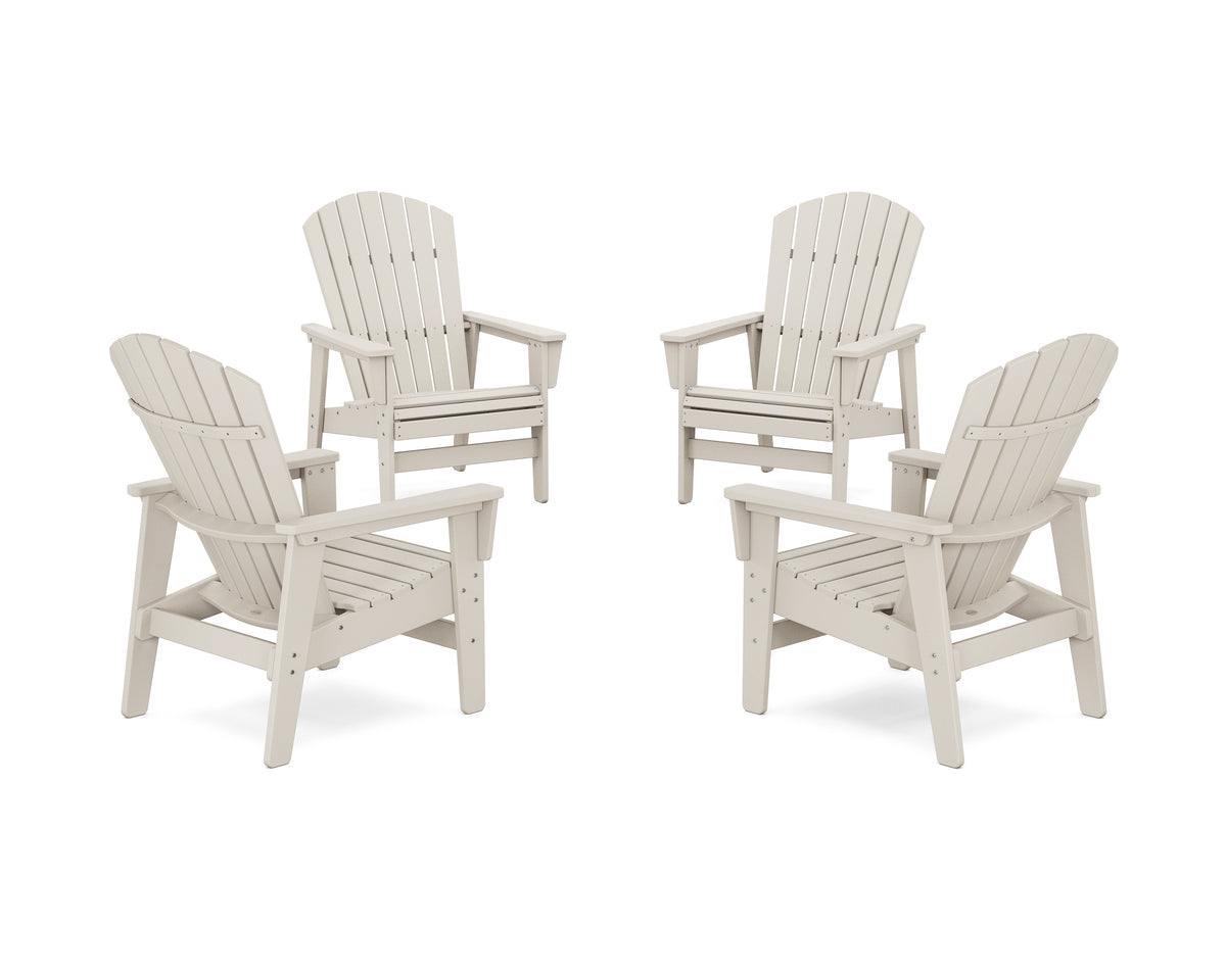 POLYWOOD 4-Piece Nautical Grand Upright Adirondack Chair Conversation Set in Sand