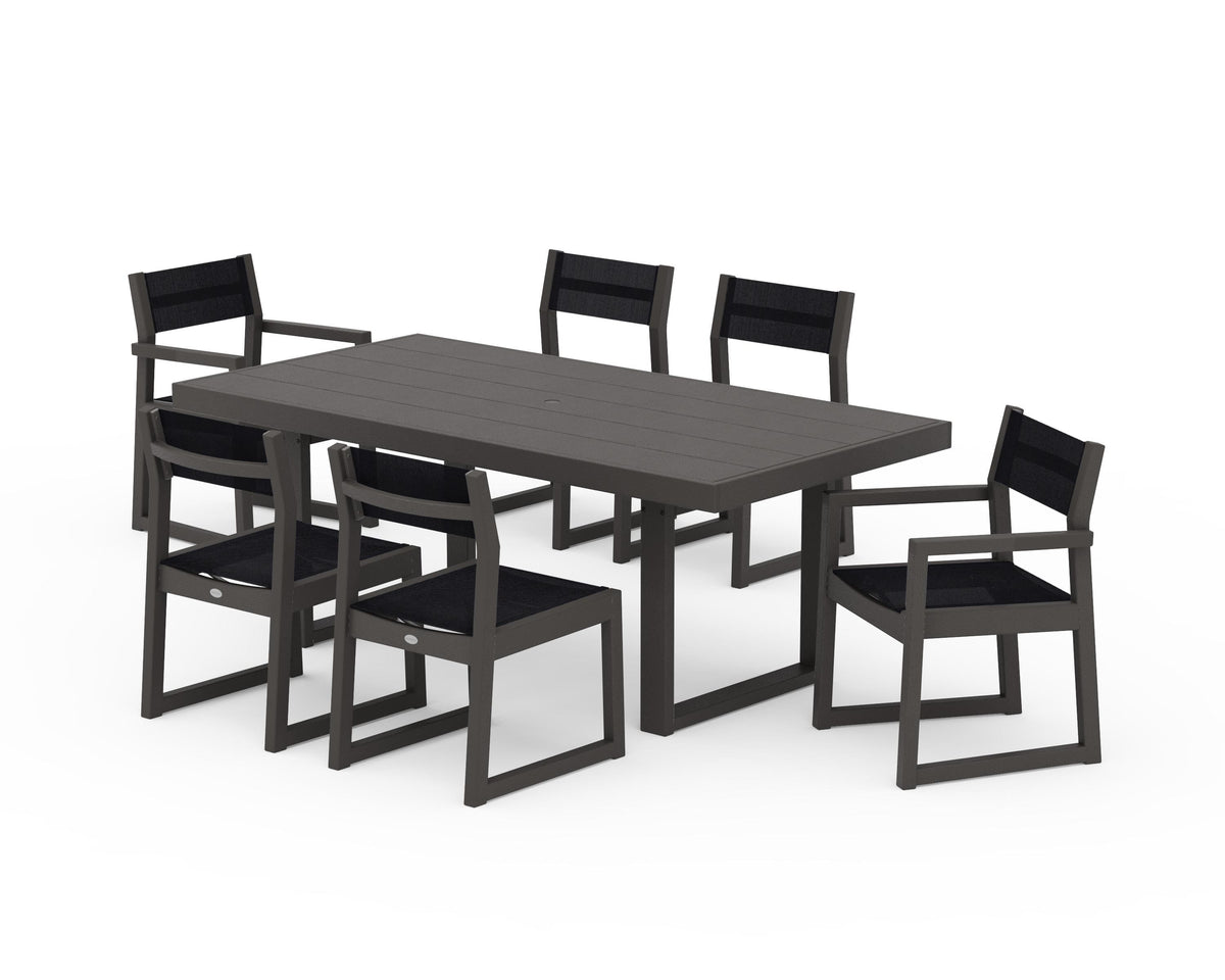 POLYWOOD EDGE Sling 7-Piece Dining Set in Vintage Coffee / Black