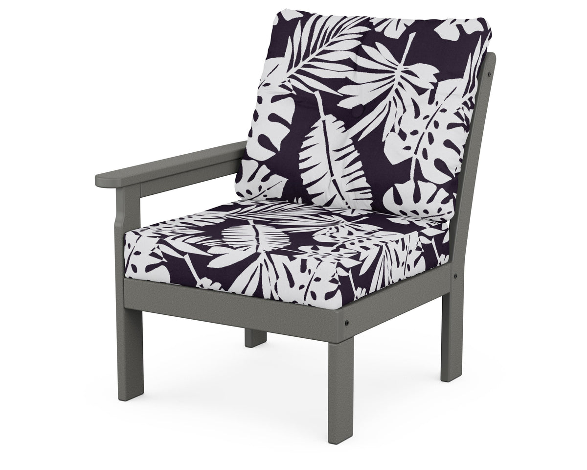 POLYWOOD Vineyard Modular Left Arm Chair in Slate Grey / Leaf Navy
