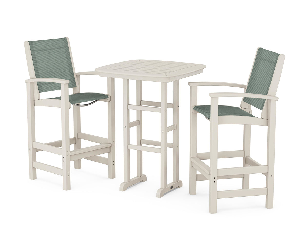POLYWOOD Coastal 3-Piece Bar Set in Sand / Dupioni Sea Mist