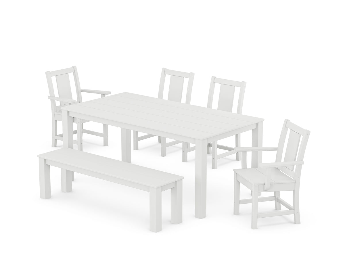 POLYWOOD Prairie 6-Piece Parsons Dining Set with Bench with Prairie Dining Side Chair in White