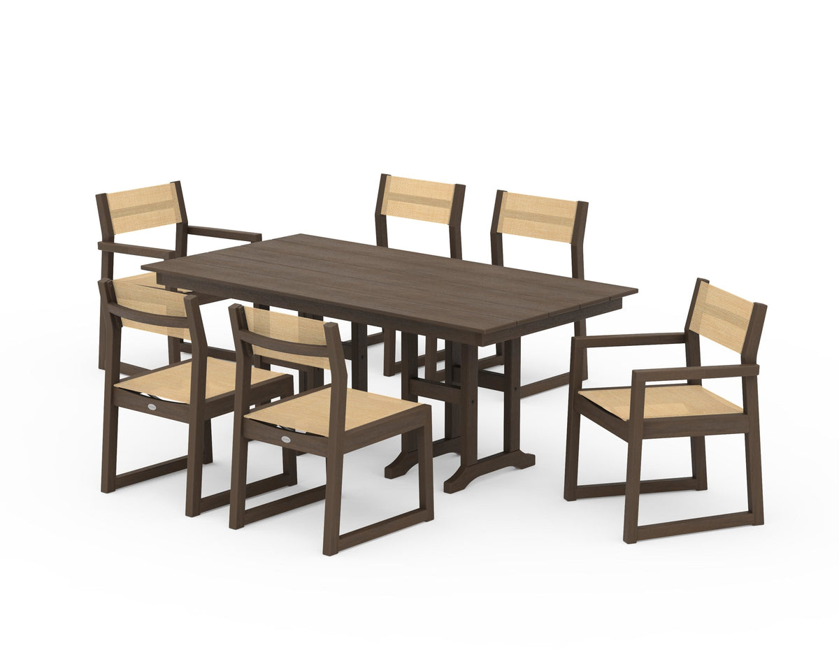 POLYWOOD EDGE Sling 7-Piece Farmhouse Dining Set in Kona / Dupioni Apricot