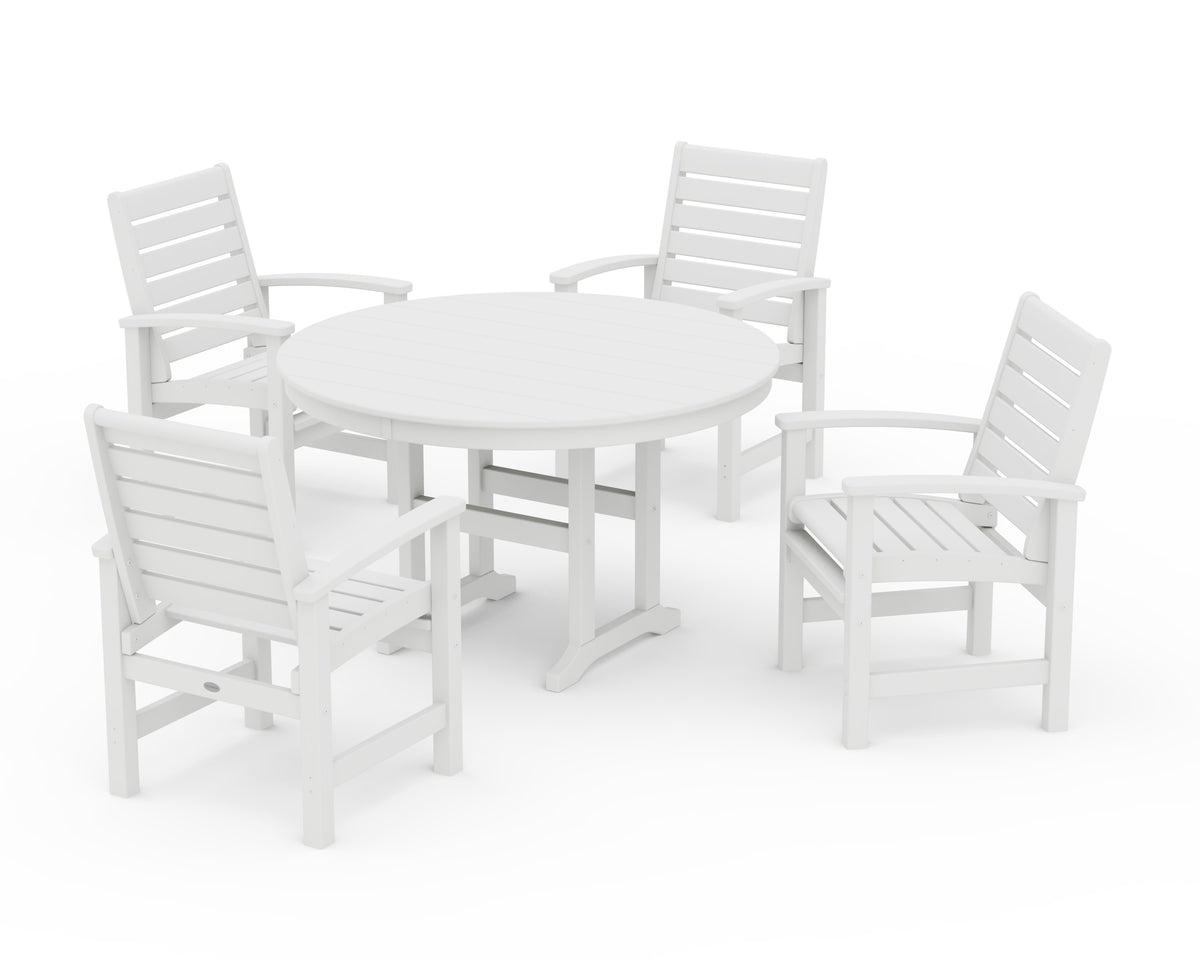 POLYWOOD Signature 5-Piece Round Farmhouse Dining Set in White