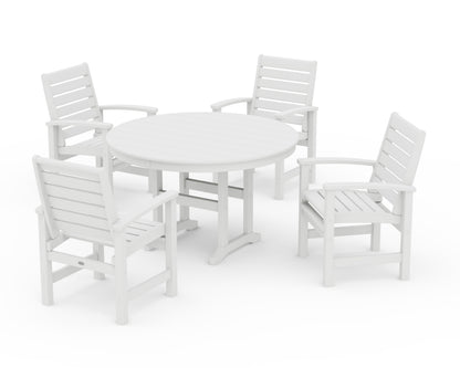 POLYWOOD Signature 5-Piece Round Farmhouse Dining Set in White