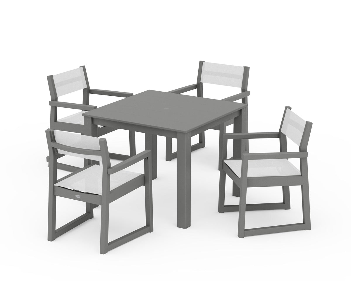 POLYWOOD EDGE Sling Arm Chair 5-Piece Parsons Dining Set in Slate Grey / White