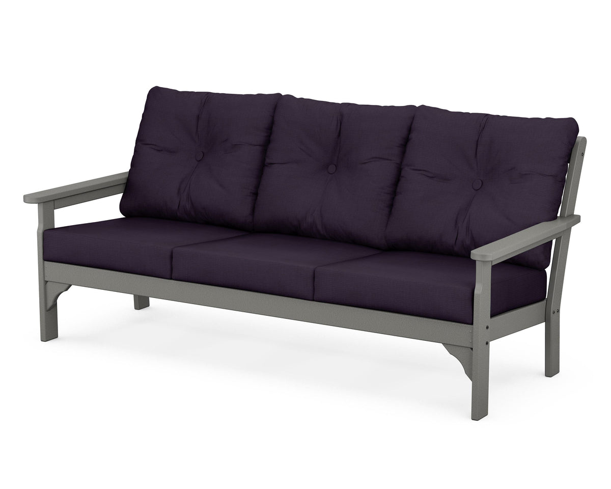 POLYWOOD Vineyard Deep Seating Sofa in Slate Grey / Navy Linen