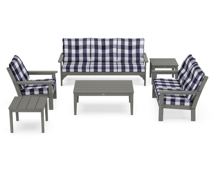 POLYWOOD Vineyard 6-Piece Deep Seating Set in Slate Grey / Buffalo Plaid Navy