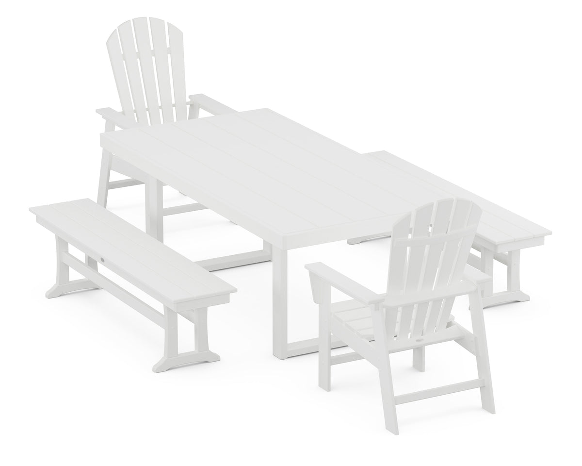 POLYWOOD South Beach 5-Piece Dining Set with Benches - 39" x 78" Table in White
