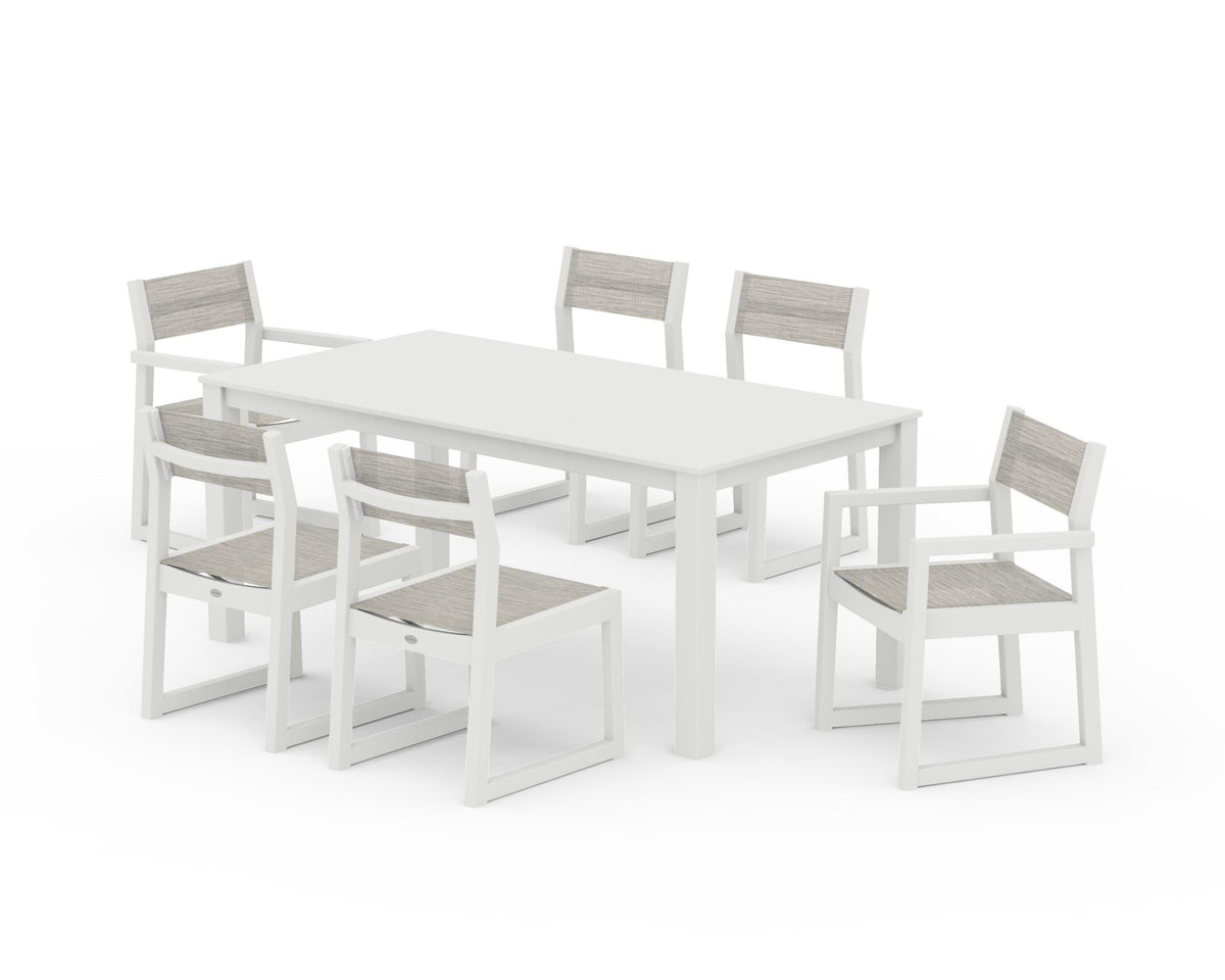 POLYWOOD EDGE Sling 7-Piece Parsons Dining Set in Vintage White / Birch