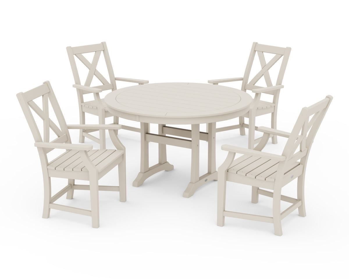 POLYWOOD Braxton 5-Piece Nautical Trestle Arm Chair Dining Set in Sand
