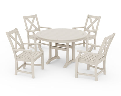POLYWOOD Braxton 5-Piece Nautical Trestle Arm Chair Dining Set in Sand