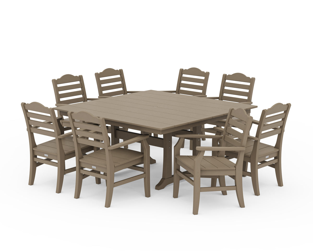 POLYWOOD Savannah 9-Piece Square Farmhouse Dining Set with Trestle Legs in Vintage Sahara