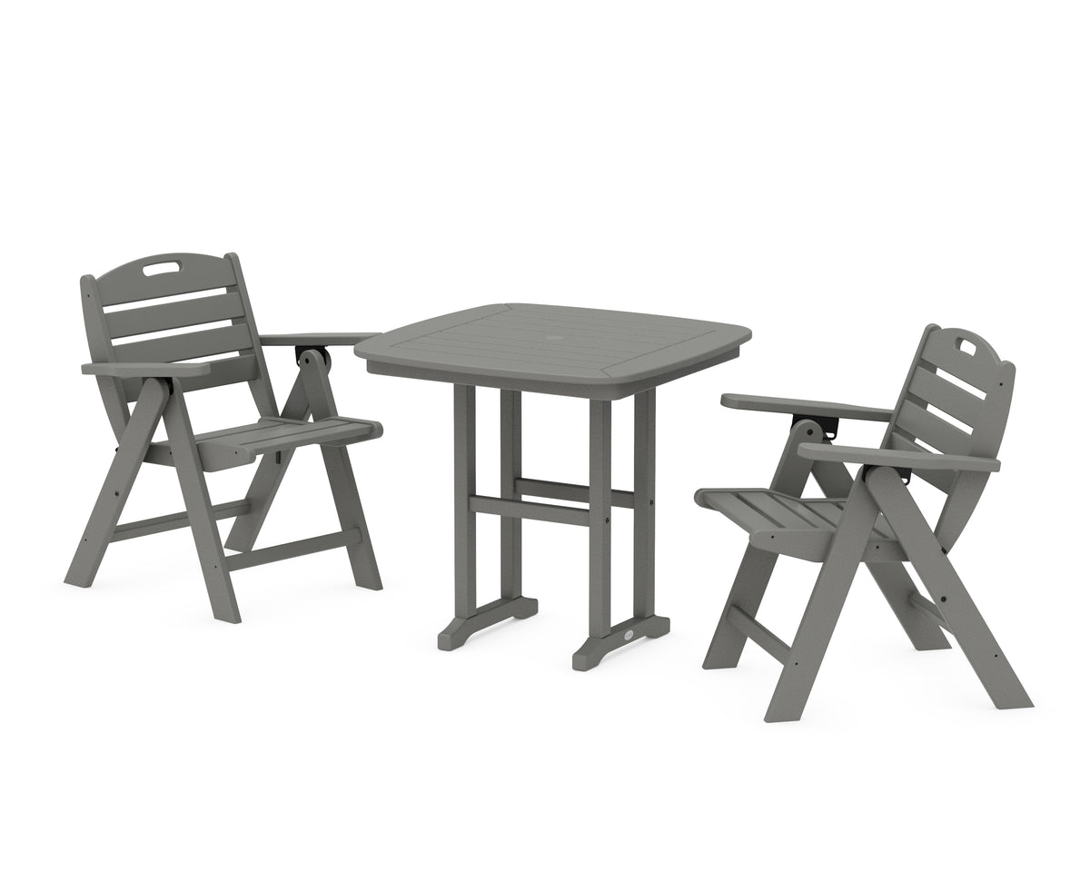 POLYWOOD Nautical Folding Lowback Chair 3-Piece Dining Set in Slate Grey