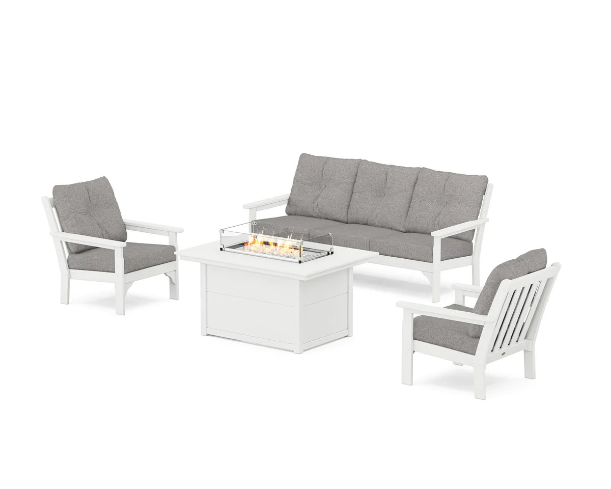 POLYWOOD Vineyard Deep Seating Fire Pit Table Set