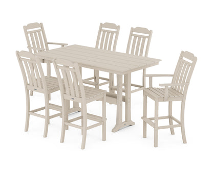 POLYWOOD Cottage 7-Piece Farmhouse Bar Set with Trestle Legs in Sand