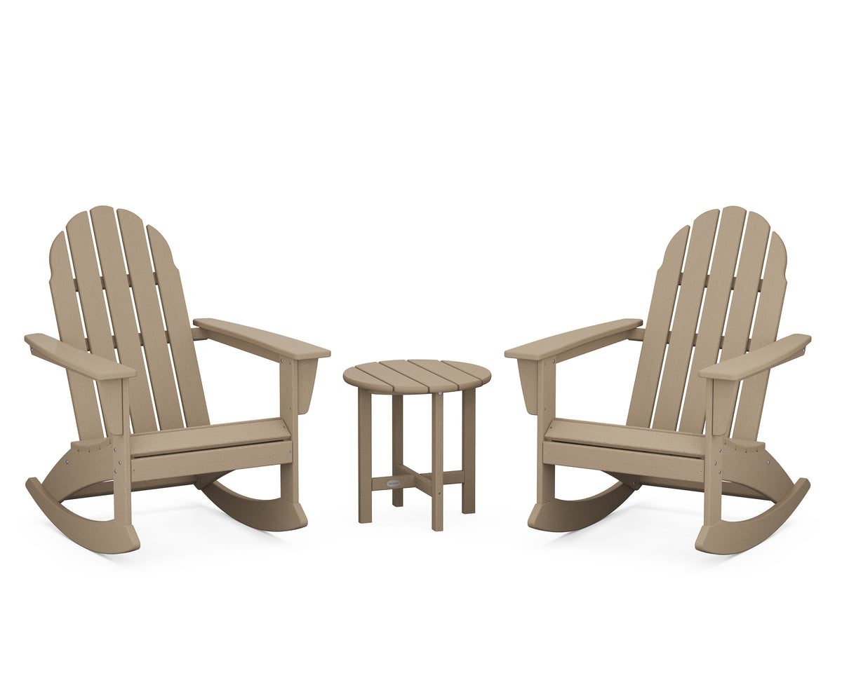 POLYWOOD Vineyard 3-Piece Adirondack Rocking Chair Set with 18" Round Table in Vintage Sahara