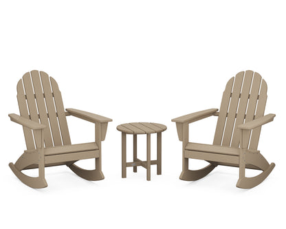POLYWOOD Vineyard 3-Piece Adirondack Rocking Chair Set with 18" Round Table in Vintage Sahara