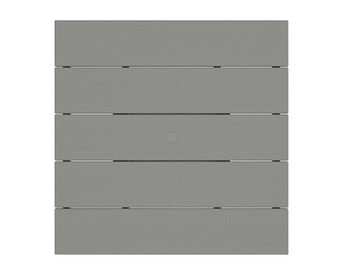 Angled view of the POLYWOOD La Casa Café 5-Piece Farmhouse Trestle Bar Set in Slate Grey