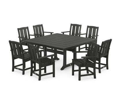 POLYWOOD Mission 9-Piece Square Farmhouse Dining Set with Trestle Legs in Black