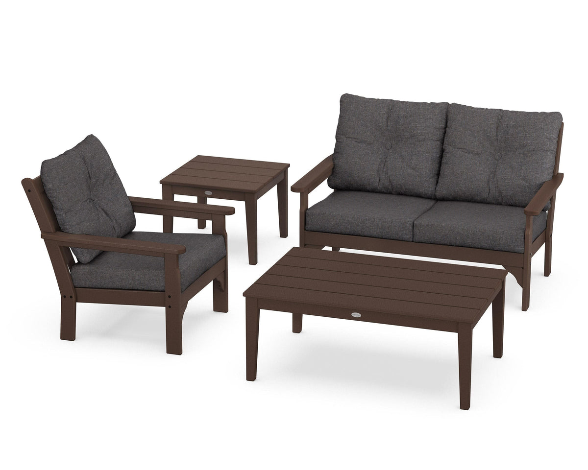 POLYWOOD Vineyard 4-Piece Deep Seating Set in Mahogany / Ash Charcoal
