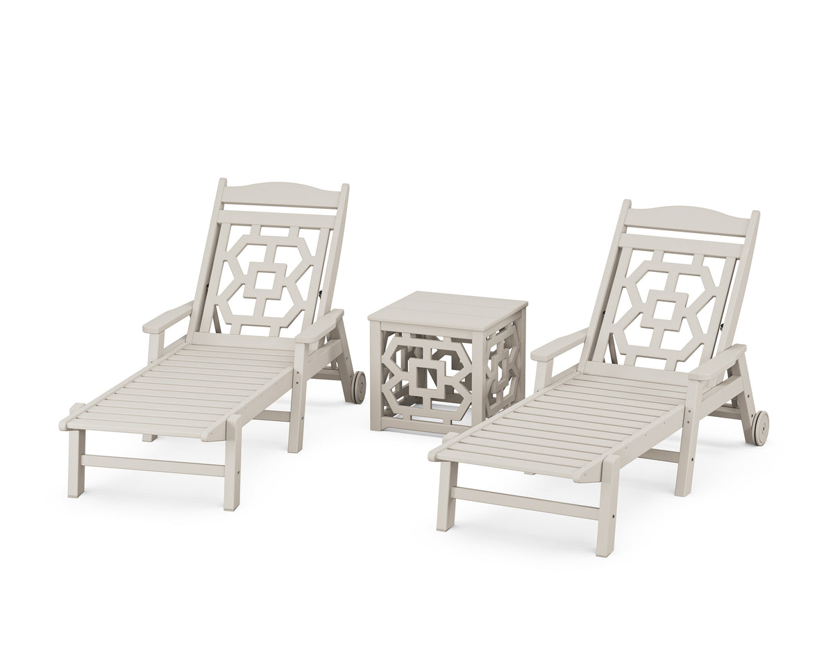 POLYWOOD Chinoiserie 3-Piece Chaise Set in Sand