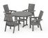 POLYWOOD Modern Curveback Adirondack 5-Piece Round Farmhouse Dining Set in Slate Grey