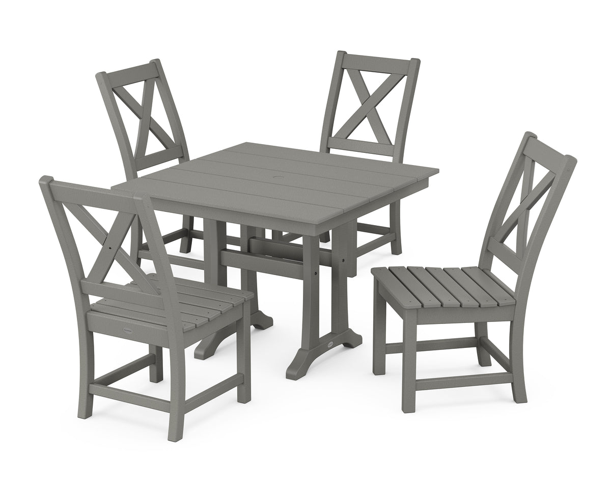 POLYWOOD Braxton Side Chair 5-Piece Farmhouse Dining Set with Trestle Legs in Slate Grey