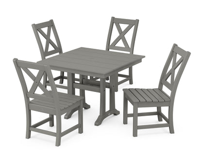 POLYWOOD Braxton Side Chair 5-Piece Farmhouse Dining Set with Trestle Legs in Slate Grey