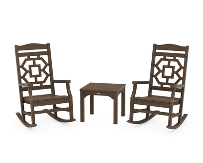 POLYWOOD Chinoiserie 3-Piece Rocking Chair Set in Kona