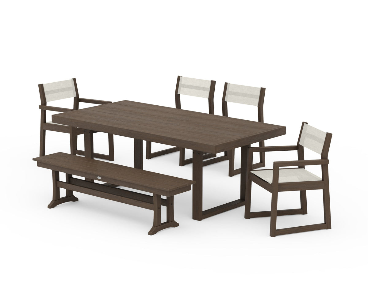 POLYWOOD EDGE Sling 6-Piece Dining Set with Bench in Kona / Parchment