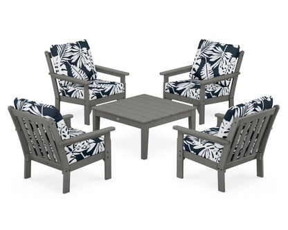POLYWOOD Vineyard 5-Piece Deep Seating Conversation Set in Slate Grey / Leaf Marine Indigo