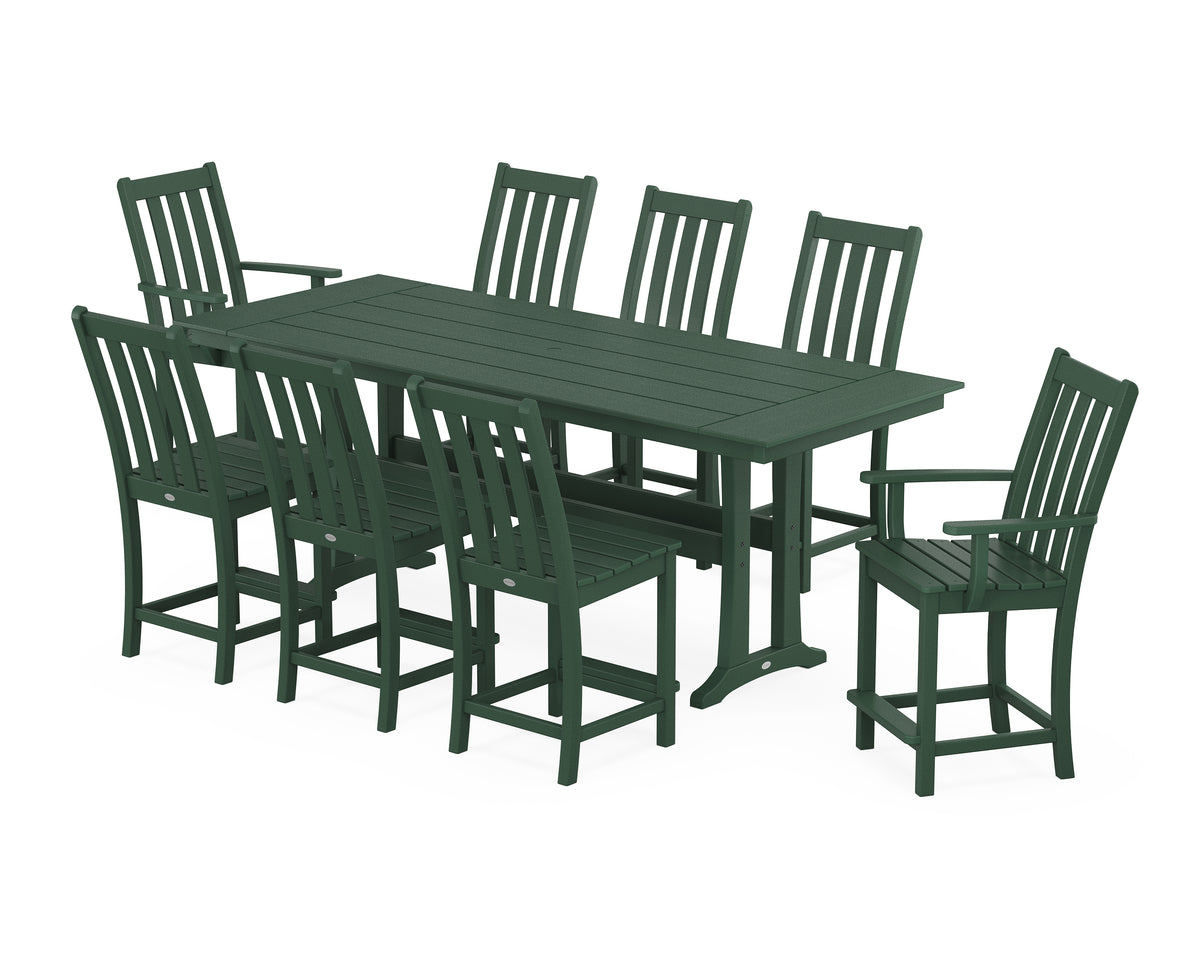 POLYWOOD Vineyard 9-Piece Farmhouse Counter Set with Trestle Legs in Green